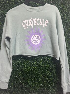Cropped Crewneck cropped sweatshirt in Sage Green with Lilac Sun Graphi